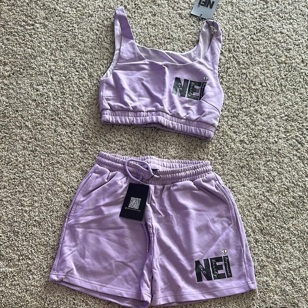 - NEI Purple Crop Top and Shorts Set